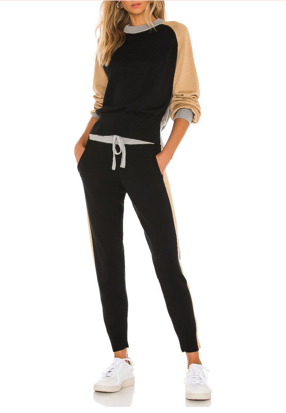 MONROW Color Block Knit Lounge Sweater & Pant Set // S